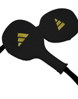 Black paddle with yellow stripes for boxing equipment.