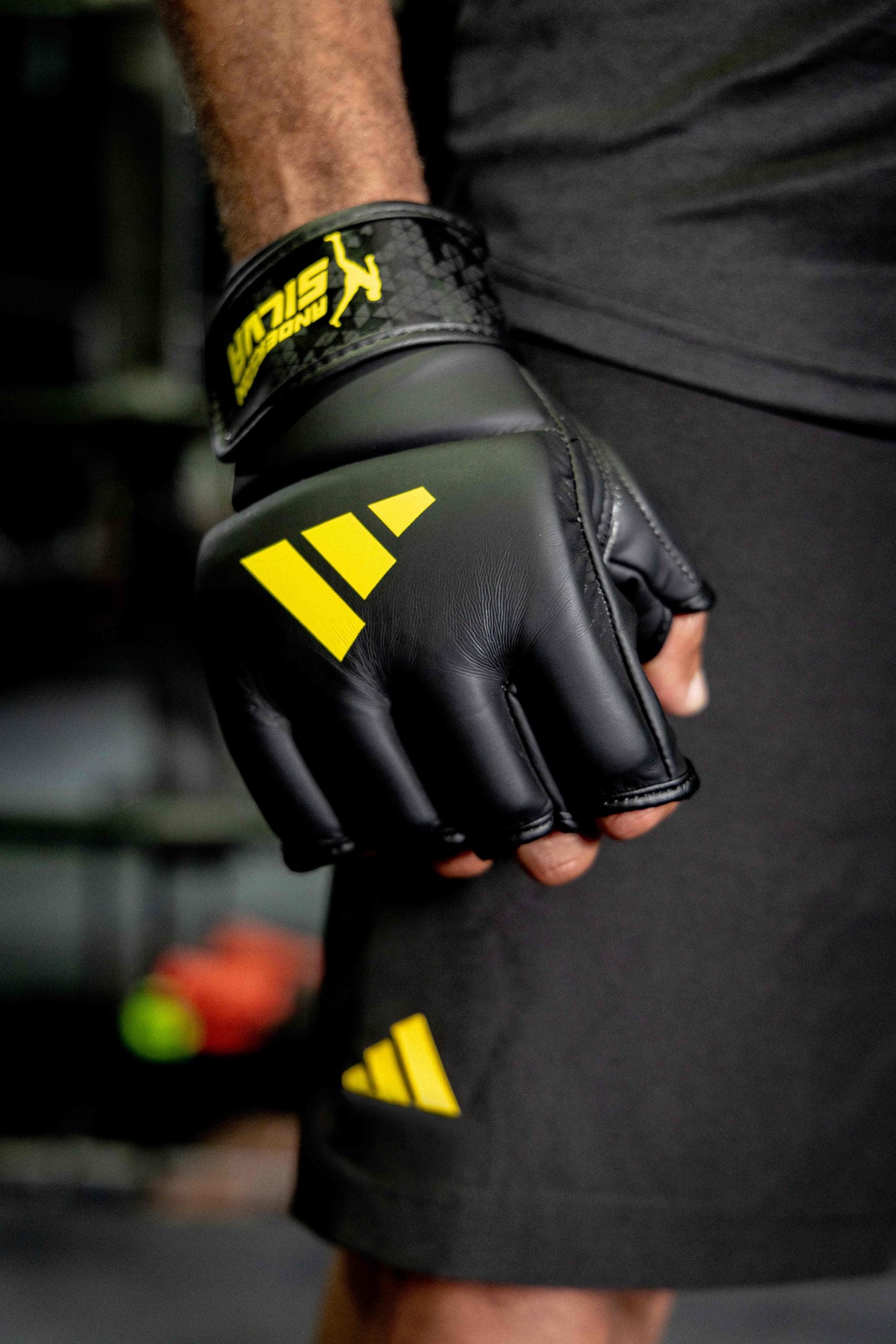 Close-up of Adidas x Anderson Silva grappling glove.