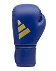 Blue boxing glove featuring a gold logo emblem.