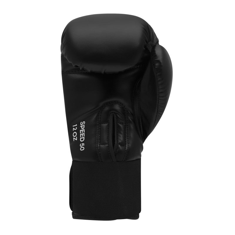 Black boxing glove, Adidas FLX 3.0 Speed 50, black/gold color.