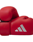 Pair of red boxing gloves displayed.