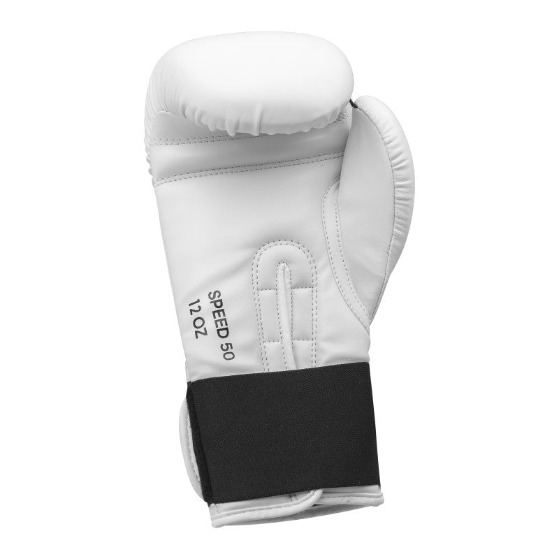 White boxing glove with black straps, Adidas FLX 3.0 Speed 50.