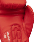 Red boxing glove with white logo text, ideal for athletes.