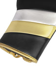 Close-up of black and gold adidas boxing glove.