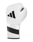 White boxing glove with black stripes for pro boxing.