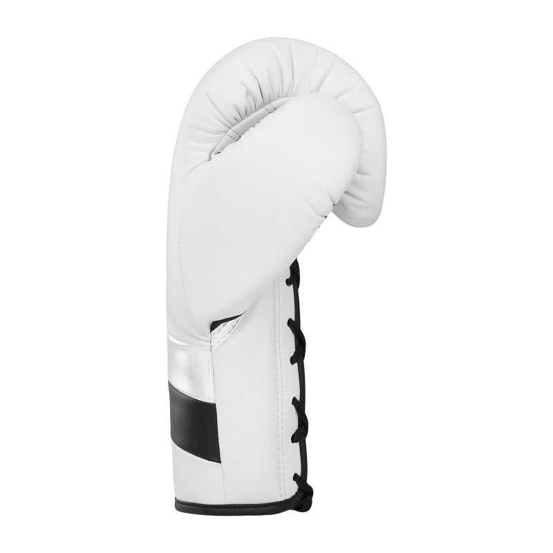 White boxing glove for pro boxing and kickboxing.