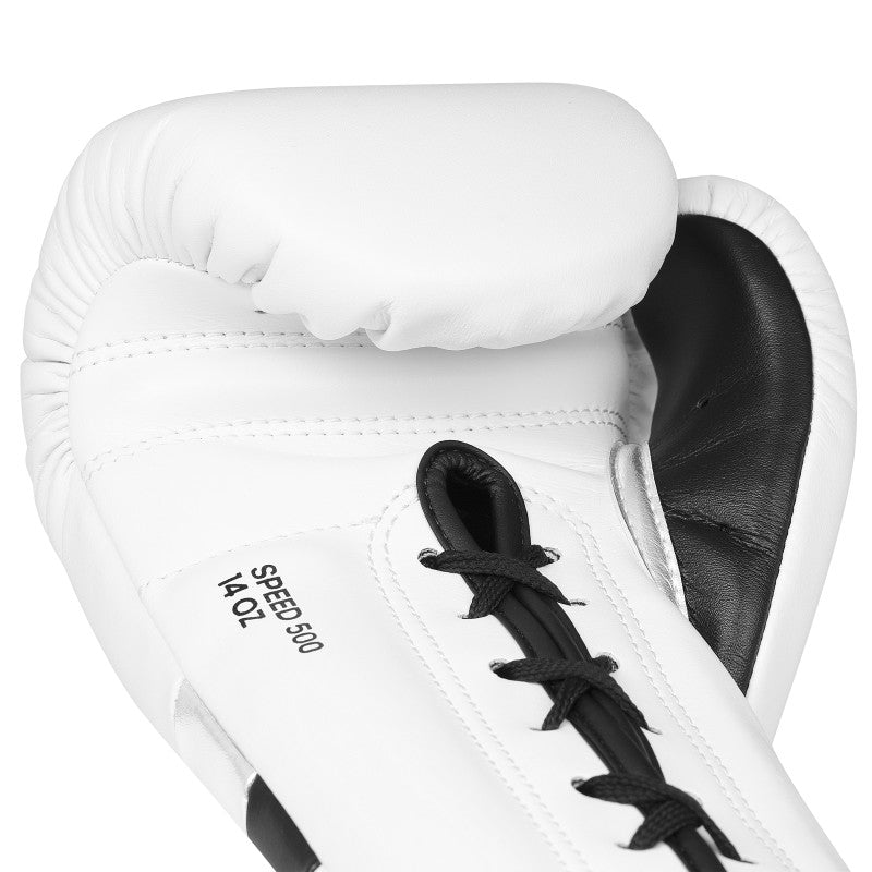 Close-up of a boxing glove from the adidas Adi-Speed 500 series.