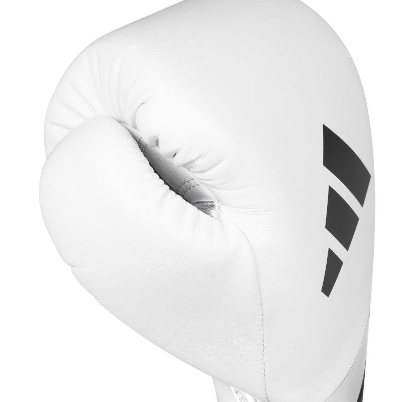 White boxing glove with black stripes for pro boxing.