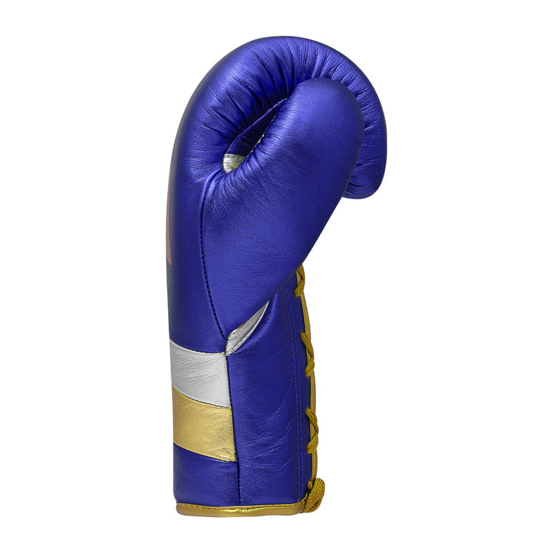 Blue and gold adidas Adi-Speed 500 boxing glove for training.