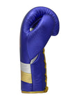 Blue and gold adidas Adi-Speed 500 boxing glove for training.