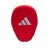 A red curved focus mitt with a logo.