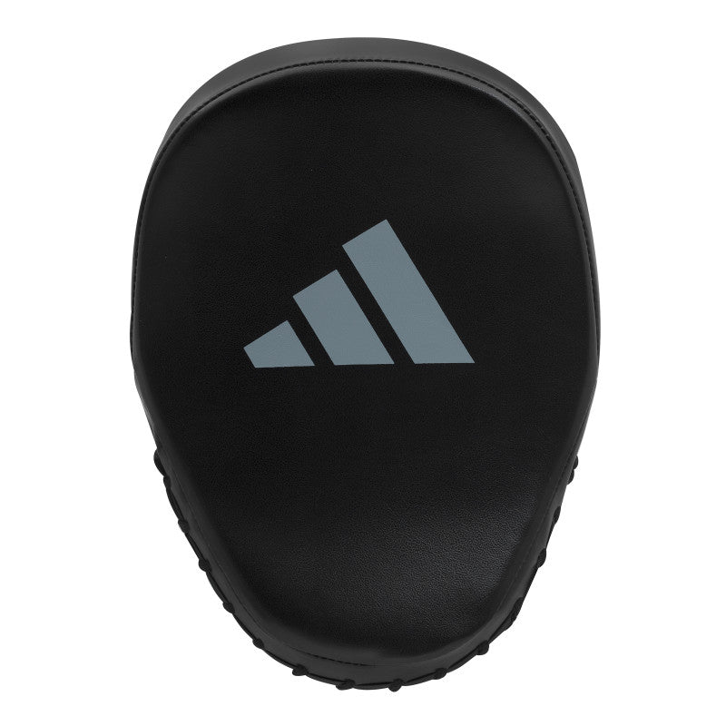 Black object with logo for boxing coaching equipment.