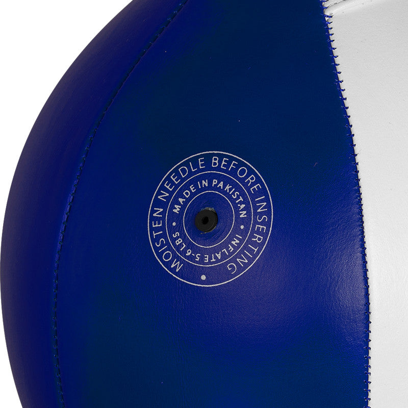 Close up of a blue and white Adidas Speed Double End Ball.