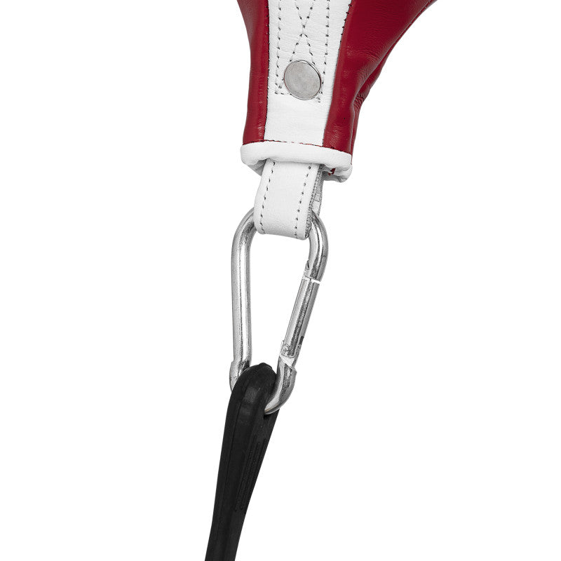 Close-up of a red and white leather strap from Adidas Speed Double End Ball.