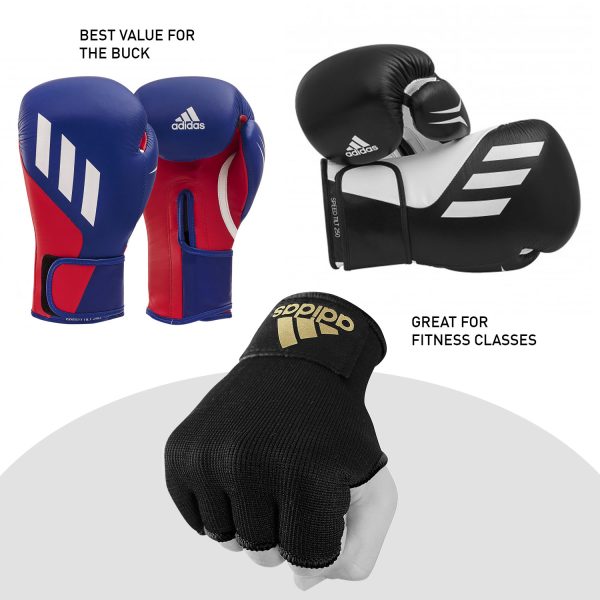 Close up of adidas boxing gloves for Speed Tilt 250 deal.