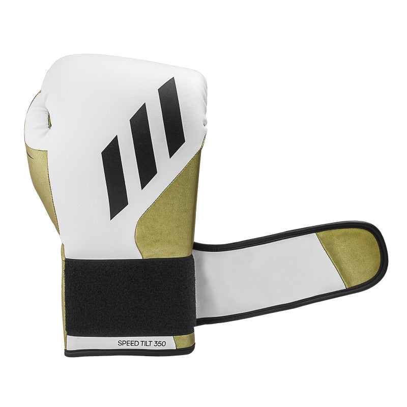 White and black boxing glove displayed.