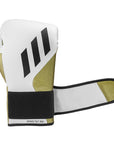 White and black boxing glove displayed.