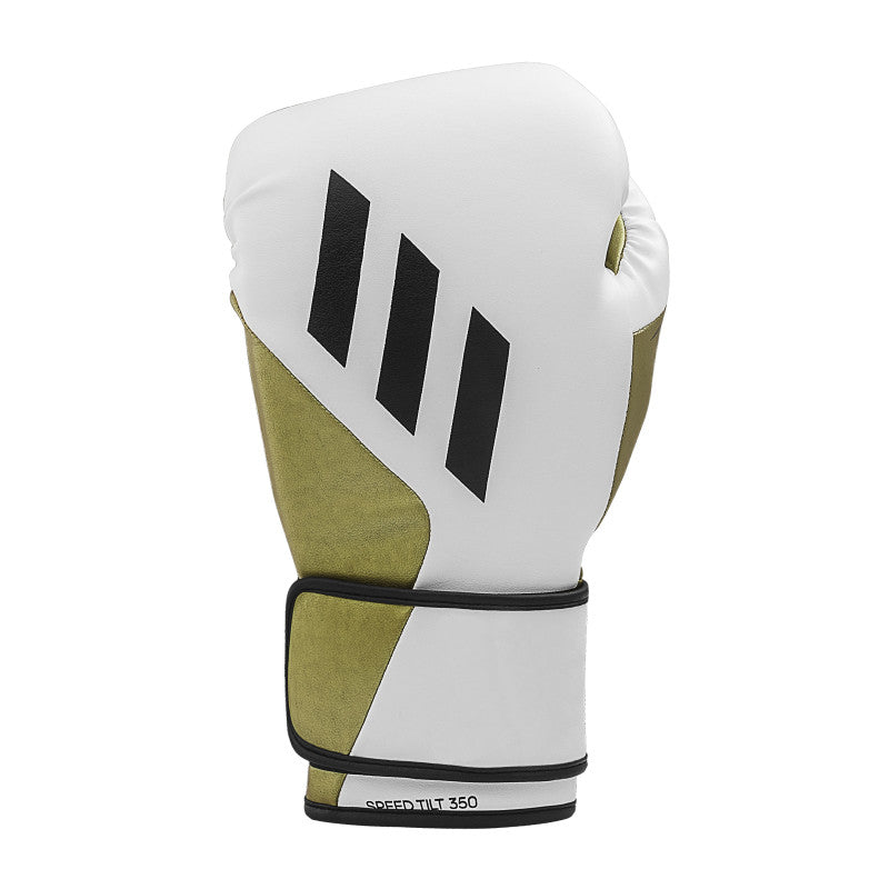 White and black boxing glove, black and gold, 18 oz.