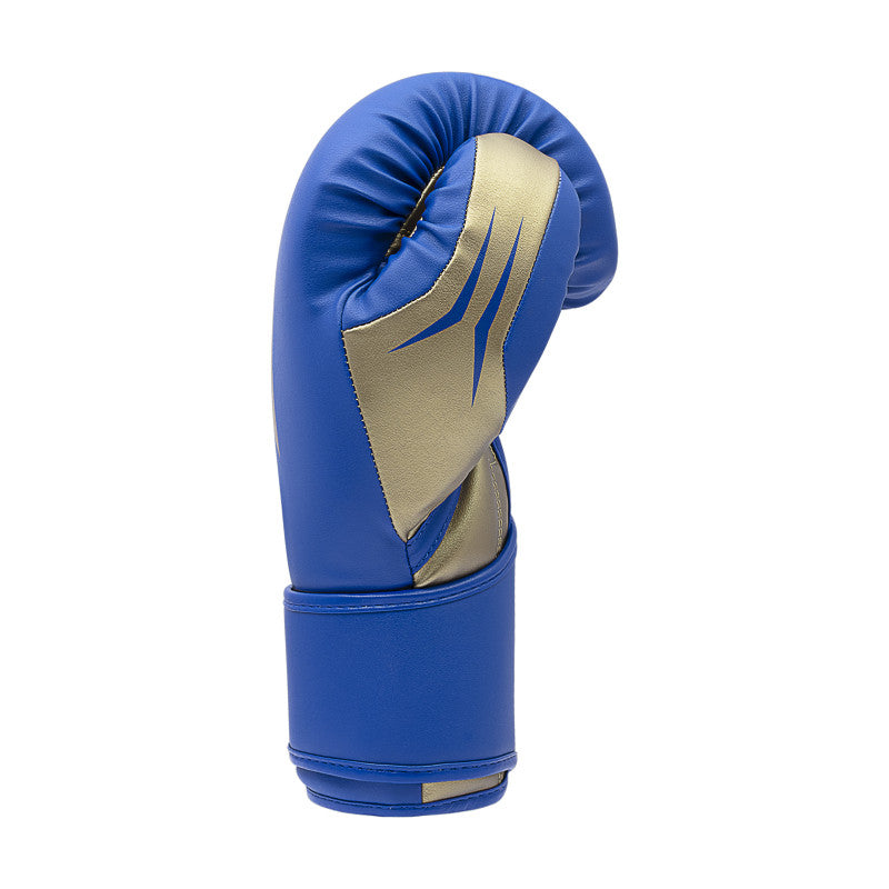 Blue and gold boxing glove for training.