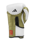 Boxing glove on a white background, white and gold, 18 oz.