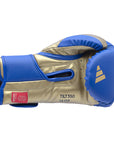 Blue and gold boxing glove for training.