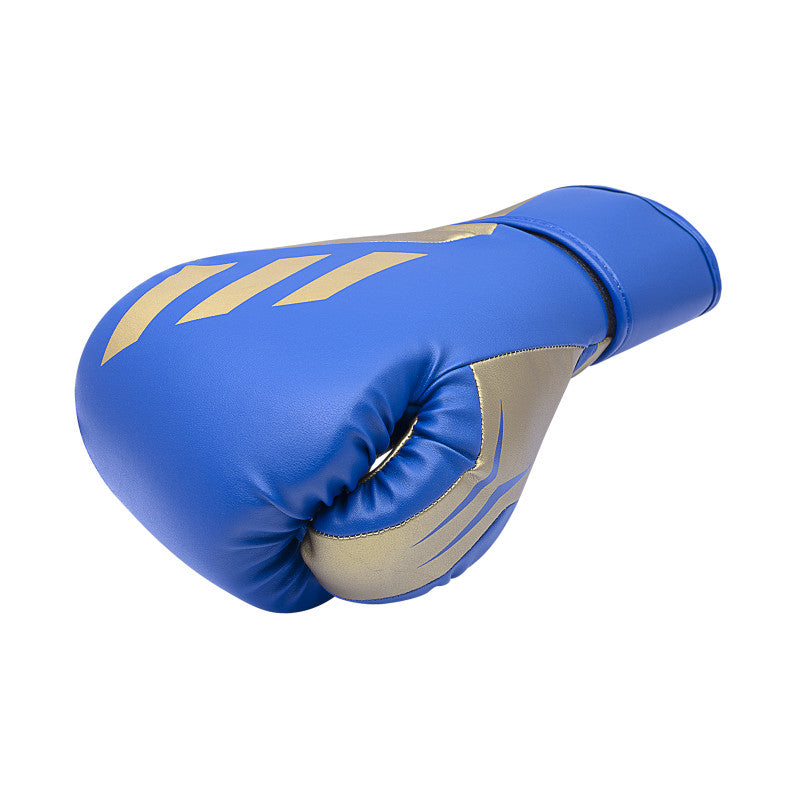 Blue and gold boxing glove for training.