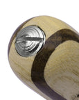 Close up of a screw on a wood handle jump rope.