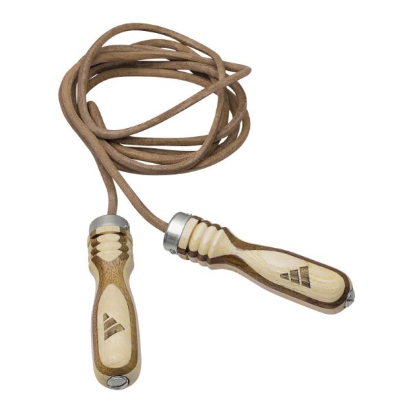 Retro style jump rope with wooden handles for boxing accessories.